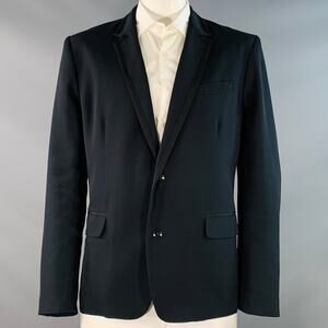 MR TURK Size 46 Navy Triacetate Contrast Trim Single Breasted Sport Coat